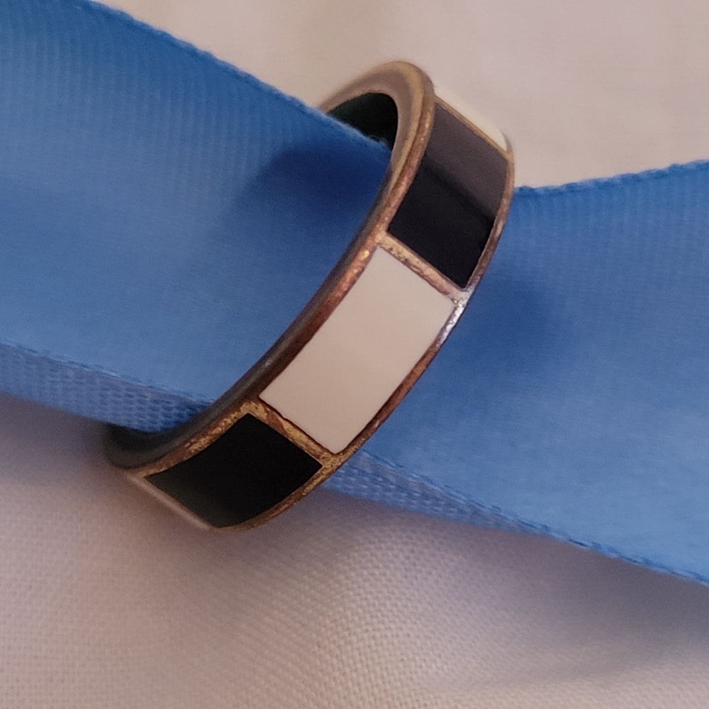 Coach Goldtone Ring w/Blue and Cream Enamel